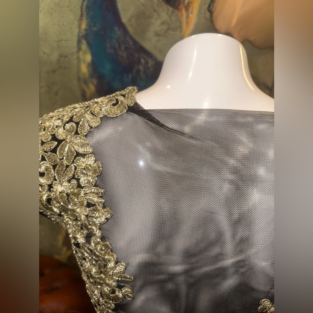 Besty & Adams Gold Embroidery Black Formal Gown Dress 0 - Picture 9 of 16